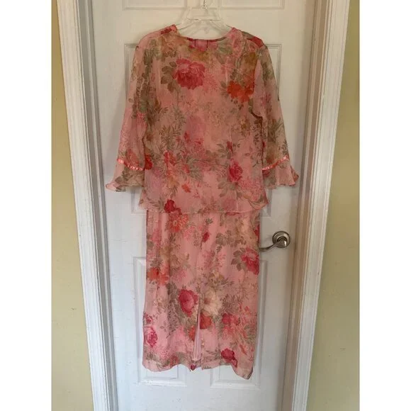 Vintage 90's Miss Dorby Pink Floral Sleeveless Maxi Dress And Jacket Size 12 - Picture 6 of 13